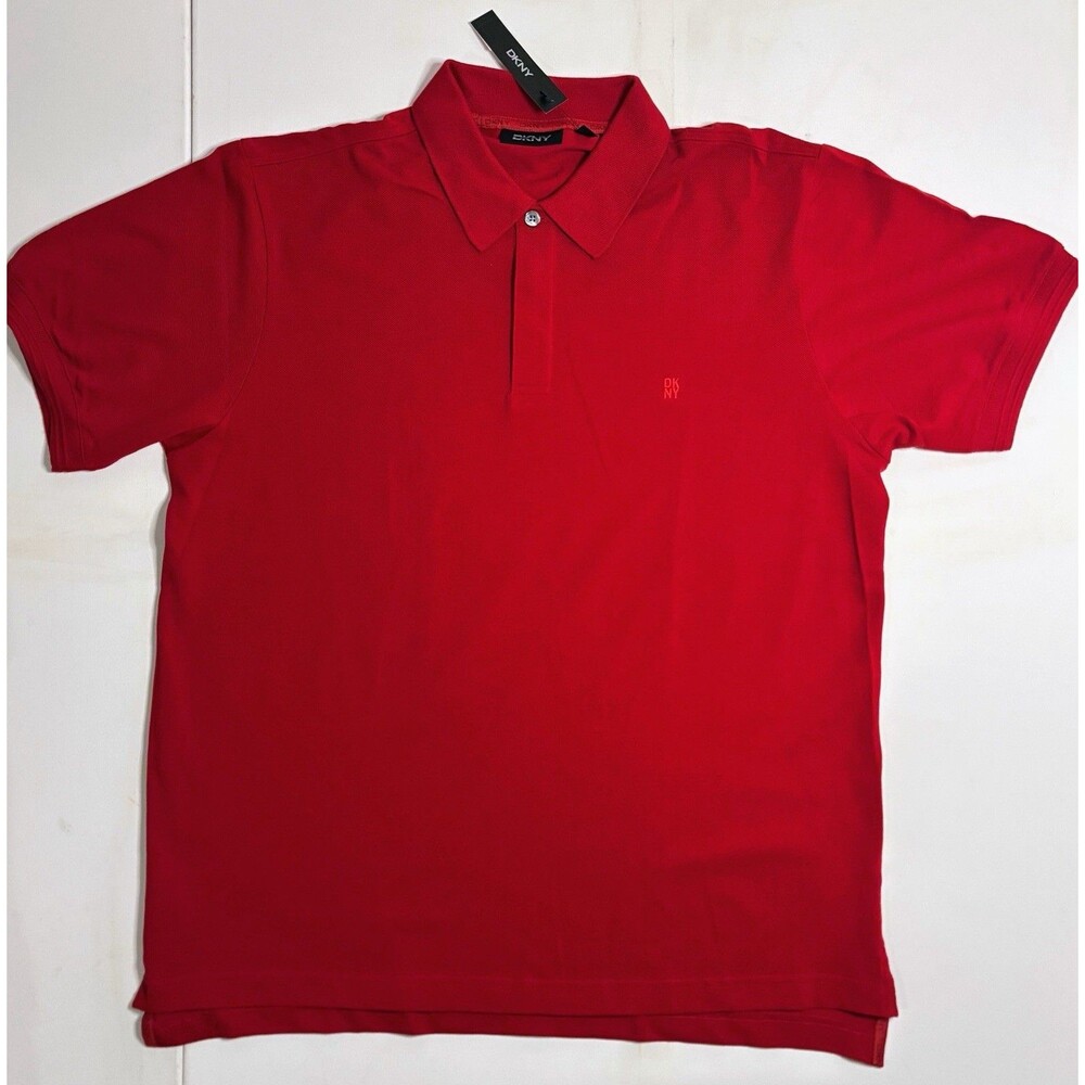 NEW DKNY Men's Solid Red Polo Shirt L Short Sleeve Minimalist 90s Y2K NWT